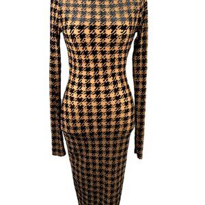 Naked Wardrobe houndstooth body con stretchy maxi dress open back Sz S
